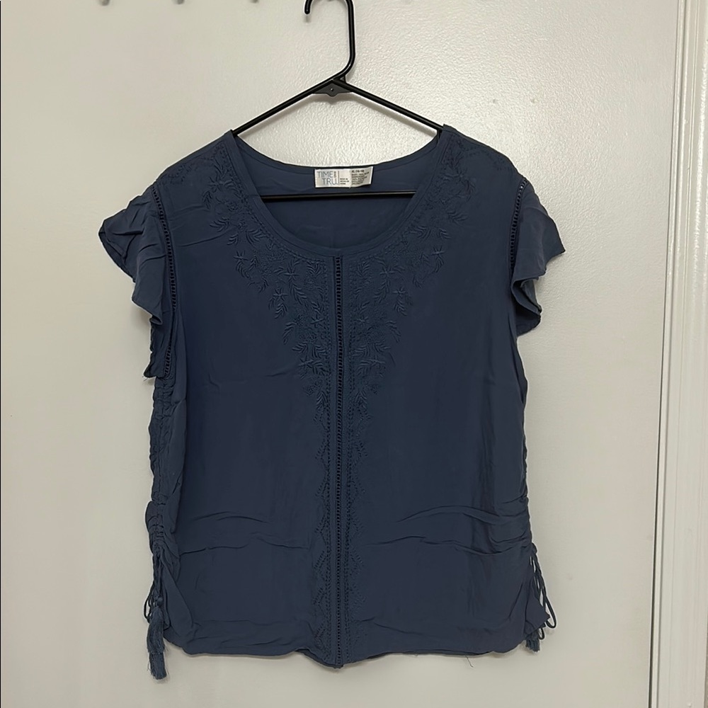Women's Blue Ruffle Sleeve Top